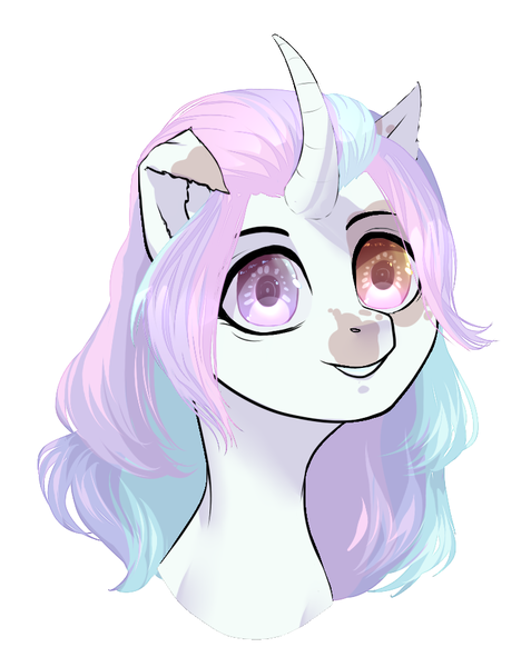 Size: 750x961 | Tagged: safe, artist:sogikiadopt, derpibooru import, oc, unofficial characters only, pony, unicorn, bust, curved horn, portrait, simple background, solo, white background