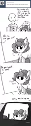 Size: 1280x5120 | Tagged: safe, artist:tjpones, derpibooru import, oc, oc:brownie bun, oc:lone pone, oc:richard, unofficial characters only, earth pony, human, pony, horse wife, absurd resolution, abuse of power, car, comic, cute, dialogue, ear fluff, frown, grayscale, monochrome, nodding, offscreen character, this will end in manslaughter, this will end in tears, this will end in vehicular manslaughter