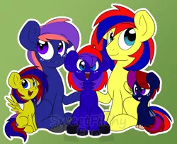 Size: 1200x976 | Tagged: safe, artist:sweetfilthyfun, derpibooru import, oc, oc:lightning chaser, oc:shy knight, unofficial characters only, bat pony, pony, colt, family, family photo, female, filly, group, happy, male, offspring, parent, parent:oc:lightning chaser, parent:oc:shy knight, parents:oc x oc, parents:shyser, shyser, tongue out