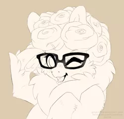 Size: 1024x978 | Tagged: safe, artist:ginjallegra, derpibooru import, oc, oc:gigia, unofficial characters only, earth pony, pony, curly mane, fluffy, glasses, one eye closed, sketch, sketch dump, solo, wink