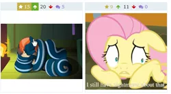 Size: 469x258 | Tagged: safe, artist:badumsquish, derpibooru import, edit, edited screencap, screencap, fluttershy, oc, oc:anon, oc:generic messy hair anime anon, oc:kalianne, human, lamia, original species, derpibooru, scare master, anxiety, clothes, coils, couch, cuddling, fire, fireplace, human on pony snuggling, image macro, impossibly long tail, juxtaposition, juxtaposition win, long tail, male, meme, meta, night, reaction image, scared, shading, shadow, shaking, sleeping, smiling, snuggling, solo, underwear, wide eyes