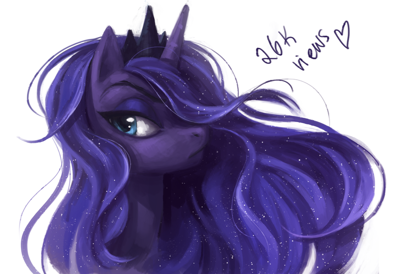 Size: 1024x704 | Tagged: artist:maaronn, beautiful, bust, derpibooru import, frown, portrait, princess luna, safe, simple background, solo