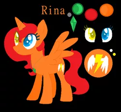 Size: 503x464 | Tagged: safe, artist:blackbloodstone, derpibooru import, oc, oc:rina, unofficial characters only, alicorn, pony, alicorn oc, black background, heterochromia, reference sheet, simple background, solo