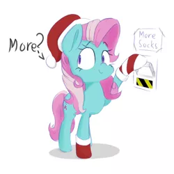 Size: 1500x1500 | Tagged: artist:browwning, christmas, clothes, cute, derpibooru import, g3, g3betes, hat, mintabetes, minty, mismatched socks, safe, santa hat, simple background, smiling, socks, solo, striped socks, that pony sure does love socks, white background