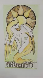 Size: 2336x4160 | Tagged: safe, artist:hirundoarvensis, derpibooru import, oc, oc:arvensis, unofficial characters only, pegasus, pony, absurd resolution, colored wings, colored wingtips, female, mare, solo, traditional art