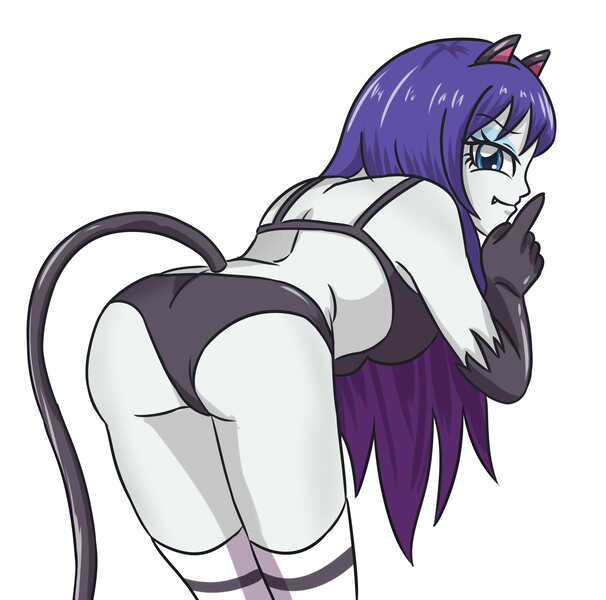 Size: 3507x3472 | Tagged: suggestive, artist:sumin6301, derpibooru import, rarity, equestria girls, ass, black underwear, bra, breasts, busty rarity, cat ears, catgirl, clothes, eyeshadow, fangs, female, lingerie, looking at you, looking back, makeup, panties, rearity, simple background, smiling, socks, solo, solo female, thigh highs, underwear, white background