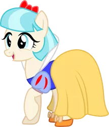 Size: 1001x1164 | Tagged: artist:cloudyglow, blue eyes, bow, clothes, clothes swap, cocobetes, coco pommel, cosplay, costume, crossover, cute, derpibooru import, disney, dress, hair bow, happy, hnnng, open mouth, raised hoof, safe, shoes, simple background, smiling, snow white, snow white and the seven dwarfs, solo, transparent background, vector