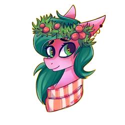 Size: 1000x1000 | Tagged: safe, artist:mentalphase, derpibooru import, oc, oc:penny pencil, unofficial characters only, earth pony, pony, bust, clothes, female, floral head wreath, flower, mare, portrait, scarf, solo