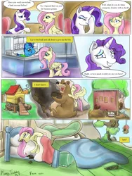 Size: 1565x2086 | Tagged: safe, artist:firimil, derpibooru import, part of a set, fluttershy, harry, rarity, oc, oc:steel resolve, pegasus, pony, unicorn, comic:money troubles, fanfic, fanfic:green, comic, fanfic art, money, rich