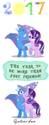 Size: 1831x4658 | Tagged: safe, artist:gutovi, derpibooru import, starlight glimmer, trixie, pony, unicorn, 2017, absurd resolution, female, kissing, lesbian, mare, new year, shipping, startrix, surprise kiss, surprised, vector