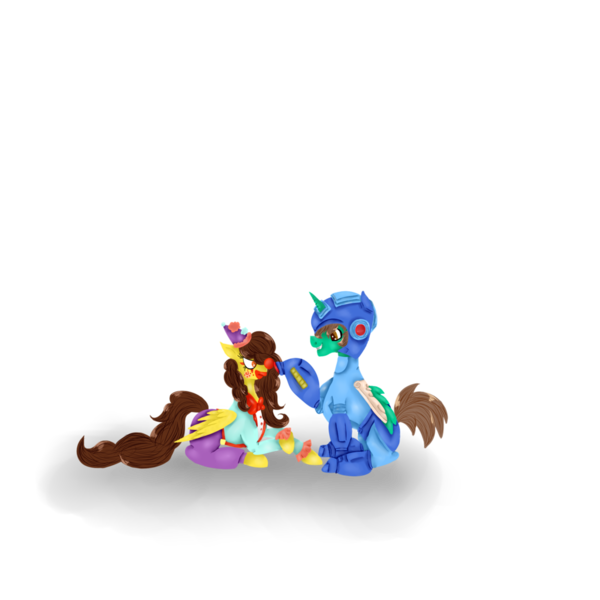 Size: 1024x1024 | Tagged: safe, artist:hersheypup, derpibooru import, oc, oc:frost d. tart, oc:golden lily, unofficial characters only, alicorn, pony, alicorn oc, brother and sister, clothes, clown, cosplay, costume, crossover, halloween, megaman, nightmare night