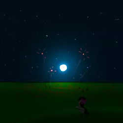 Size: 2000x2000 | Tagged: artist:seafooddinner, celebration, derpibooru import, fireworks, moon, new year, night, oc, oc:aggie, pony town, safe, shading, solo, tree, unofficial characters only