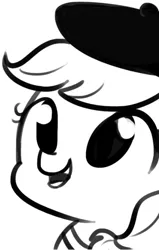 Size: 419x657 | Tagged: safe, artist:tjpones, derpibooru import, edit, oc, oc:pommejean, unofficial characters only, avatar, beret, faic, french, happy, monochrome, not applejack, open mouth, smiling, solo