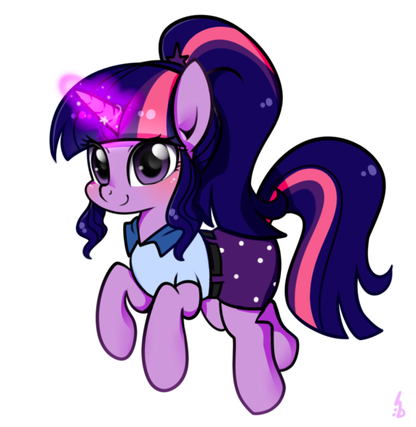 Size: 800x820 | Tagged: safe, artist:haden-2375, derpibooru import, sci-twi, twilight sparkle, ponified, equestria girls, clothes, cute, equestria girls ponified, glowing horn, hnnng, ponytail, simple background, smiling, solo, twiabetes, white background, wingless