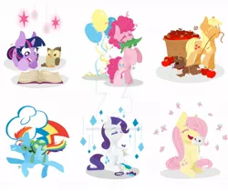 Size: 1024x860 | Tagged: angel bunny, applejack, artist:darkestsunset, cutie mark background, derpibooru import, filly, filly applejack, filly fluttershy, filly pinkie pie, filly rainbow dash, filly rarity, filly twilight sparkle, fluttershy, gummy, mane six, opalescence, owlowiscious, pinkie pie, plushie, rainbow dash, rarity, safe, tank, twilight sparkle, watermark, winona