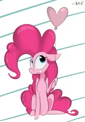 Size: 2715x3885 | Tagged: safe, artist:ratann, derpibooru import, pinkie pie, balloon, heart, heart balloon, solo