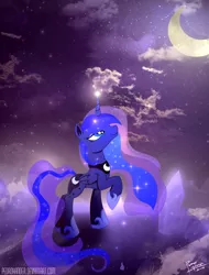 Size: 1544x2032 | Tagged: safe, artist:pedrohander, derpibooru import, princess luna, alicorn, pony, moon, sky, solo