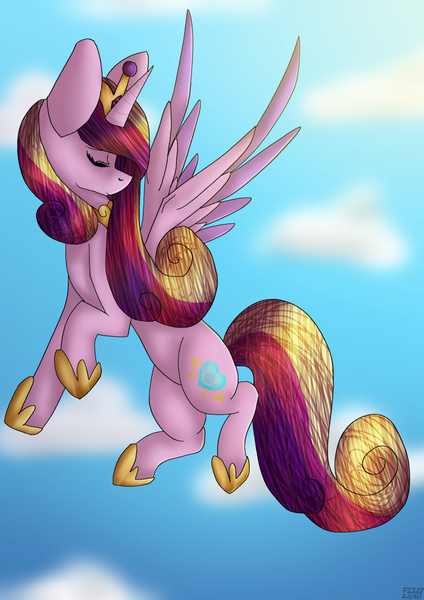 Size: 1024x1448 | Tagged: artist:fizzy2014, cloud, derpibooru import, flying, princess cadance, safe, sky, solo