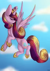 Size: 1024x1448 | Tagged: artist:fizzy2014, cloud, derpibooru import, flying, princess cadance, safe, sky, solo