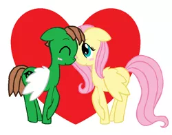 Size: 722x566 | Tagged: artist needed, safe, derpibooru import, fluttershy, oc, oc:ian, pegasus, pony, base used, blushing, boop, canon x oc, cute, eyes closed, female, floppy ears, heart, male, mare, missing cutie mark, ms paint, noseboop, nuzzling, ocbetes, raised hoof, self insert, shipping, simple background, smiling, spread wings, stallion, straight, white background