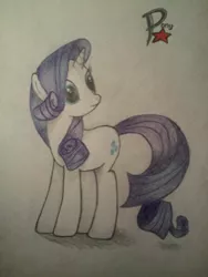 Size: 576x768 | Tagged: artist:ponystarpony, derpibooru import, looking at something, rarity, safe, solo, traditional art