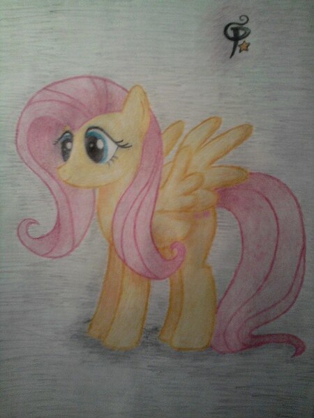 Size: 576x768 | Tagged: artist:ponystarpony, derpibooru import, fluttershy, looking at something, safe, solo, spread wings, traditional art