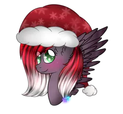 Size: 1024x951 | Tagged: safe, artist:northlights8, derpibooru import, oc, unofficial characters only, pegasus, pony, blushing, bust, female, hat, mare, portrait, santa hat, simple background, solo, transparent background