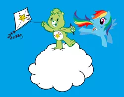 Size: 1130x892 | Tagged: ashleigh ball, care bears, care bears adventures of care a lot, derpibooru import, duo, kite, oopsy bear, rainbow dash, safe, voice actor joke