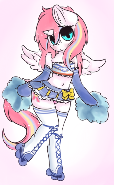 Size: 1186x1920 | Tagged: alicorn, alicorn oc, anthro, artist:wickedsilly, bandeau, belly button, cheerleader, chibi, clothes, crossdressing, crossover, cute, derpibooru import, femboy, love live! school idol project, male, midriff, miniskirt, oc, ocbetes, oc:nekonin, panties, panty shot, pink underwear, pom pom, roller skates, skirt, socks, solo, spread wings, suggestive, thigh highs, tube top, underwear, unguligrade anthro, unofficial characters only, upskirt, zettai ryouiki