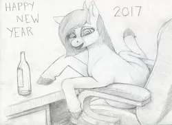 Size: 1280x930 | Tagged: 2017, alcohol, artist:difetra, bottle, chair, derpibooru import, drunk, happy new year, happy new year 2017, oc, oc:tera bit, safe, solo, unofficial characters only
