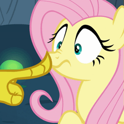 Size: 507x508 | Tagged: animated, boop, changeling, derpibooru import, discord, disguise, disguised changeling, fake fluttershy, fluttershy, gif, nose wrinkle, safe, screencap, solo focus, to where and back again