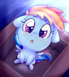 Size: 1800x2000 | Tagged: safe, artist:heavymetalbronyyeah, artist:verulence, derpibooru import, rainbow dash, pony, fanfic:my little dashie, box, cardboard box, chest fluff, collaboration, cute, dashabetes, filly, filly rainbow dash, hnnng, looking at you, looking up, open mouth, pony in a box, solo, weapons-grade cute, younger