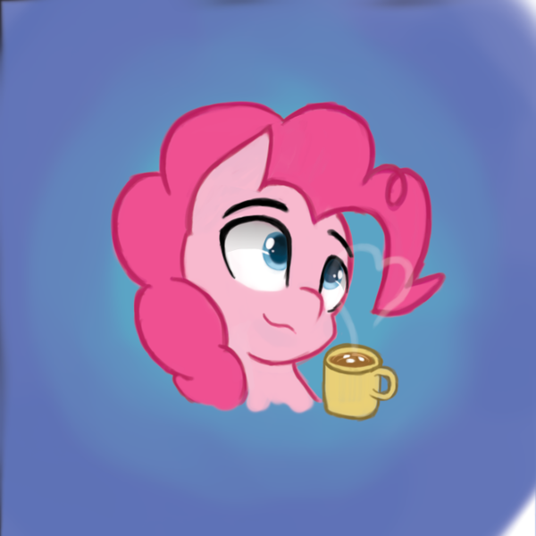 Size: 675x675 | Tagged: artist:purpleblackkiwi, bust, button, chocolate, cute, derpibooru import, drink, food, hot chocolate, pinkie pie, safe, solo, steam, winter