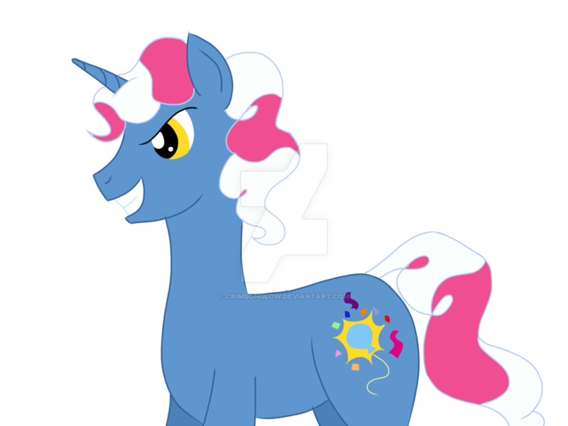 Size: 1024x768 | Tagged: safe, artist:crimsonglow, derpibooru import, oc, oc:party popper, unofficial characters only, pony, unicorn, male, offspring, parent:pinkie pie, parent:pokey pierce, parents:pokeypie, simple background, solo, stallion, transparent background, watermark