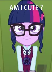 Size: 650x900 | Tagged: safe, derpibooru import, edit, edited screencap, screencap, sci-twi, twilight sparkle, equestria girls, friendship games, bronybait, caption, clothes, cropped, crystal prep academy uniform, cute, glasses, image macro, magic capture device, school uniform, solo, text, twiabetes