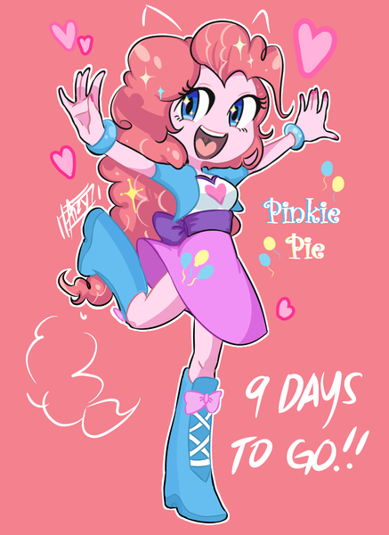 Size: 757x1039 | Tagged: safe, artist:aizy-boy, derpibooru import, part of a set, pinkie pie, equestria girls, boots, clothes, countdown, cute, happy, hype, nail polish, part of a series, pixiv, ponied up, skirt, solo