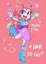 Size: 757x1039 | Tagged: safe, artist:aizy-boy, derpibooru import, part of a set, pinkie pie, equestria girls, boots, clothes, countdown, cute, happy, hype, nail polish, part of a series, pixiv, ponied up, skirt, solo