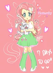 Size: 872x1200 | Tagged: safe, artist:aizy-boy, derpibooru import, part of a set, angel bunny, fluttershy, equestria girls, clothes, countdown, cute, heart eyes, hype, madorable, nail polish, part of a series, pixiv, skirt, tanktop, wingding eyes