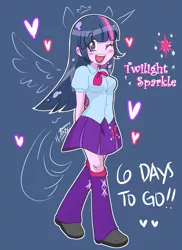 Size: 872x1200 | Tagged: safe, artist:aizy-boy, derpibooru import, part of a set, twilight sparkle, equestria girls, clothes, countdown, cute, heart eyes, hype, leg warmers, part of a series, pixiv, ponied up, skirt, solo, wingding eyes