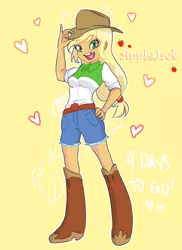 Size: 872x1200 | Tagged: safe, artist:aizy-boy, derpibooru import, part of a set, applejack, equestria girls, countdown, hype, part of a series, pixiv, ponied up, solo