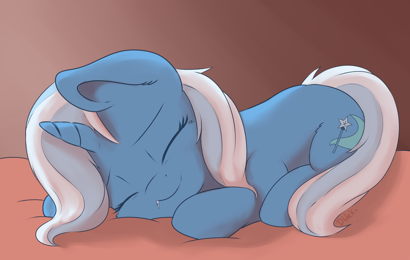 Size: 3300x2100 | Tagged: safe, artist:dbleki, derpibooru import, trixie, pony, cheek fluff, cute, diatrixes, drool, eyes closed, fluffy, fluffyball, lying down, prone, sleeping, sleepy, smiling, solo