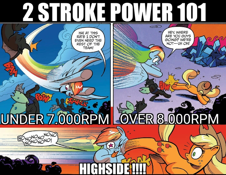 Size: 1396x1078 | Tagged: applejack, bucking, changeling, derpibooru import, edit, highly referenced, image macro, meme, ouch, rainbow dash, safe, spoiler:comic