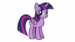 Size: 480x270 | Tagged: safe, artist:tridashie, derpibooru import, twilight sparkle, twilight sparkle (alicorn), alicorn, pony, animated, bipedal, cute, dancing, eyes closed, female, get down, gif, invisible mare, mare, pelvic thrust, rearing, simple background, smiling, solo, spread wings, twiabetes, white background, youtube link