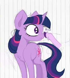 Size: 995x1105 | Tagged: artist:paskanaakka, boop, chest fluff, derpibooru import, disembodied hoof, duo, lined paper, looking at something, nose wrinkle, safe, simple background, starlight glimmer, :t, twilight sparkle