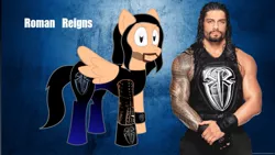 Size: 1191x670 | Tagged: artist:m33893, beard, clothes, derpibooru import, facial hair, gloves, ponified, roman reigns, safe, solo, tattoo, wrestling, wwe