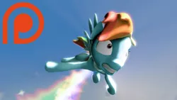 Size: 1280x720 | Tagged: 3d, artist:wub pon3, derpibooru import, faic, fart, frown, gritted teeth, patreon, patreon logo, rainbow dash, rainbow fart, safe, sky, solo, spread wings, wide eyes