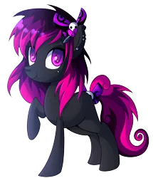 Size: 1396x1627 | Tagged: safe, artist:drawntildawn, derpibooru import, oc, unofficial characters only, earth pony, pony, ear piercing, female, hair ornament, lip piercing, looking at you, mare, nose piercing, piercing, raised hoof, simple background, smiling, solo, transparent background