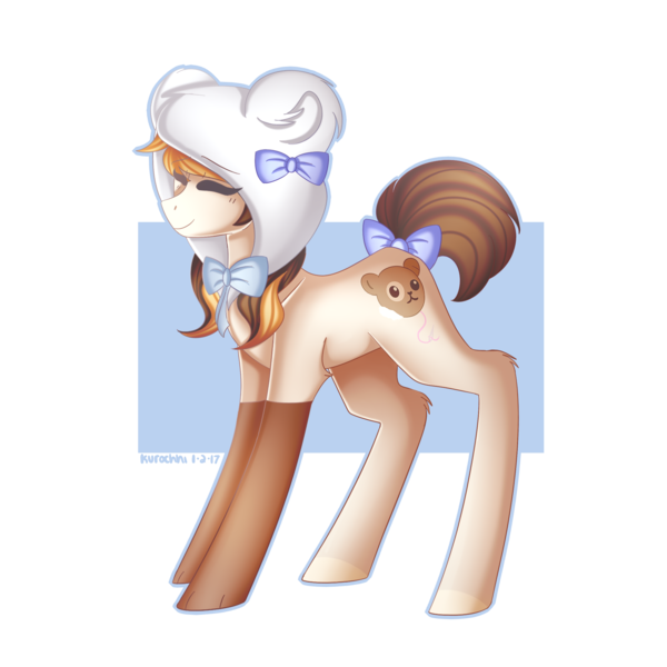 Size: 2000x2000 | Tagged: safe, artist:kurochhi, derpibooru import, oc, oc:ribbonline plush, unofficial characters only, earth pony, pony, bow, female, hat, mare, solo, tail bow