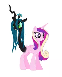 Size: 673x831 | Tagged: cadalis, conjoined, derpibooru import, female, fusion, lesbian, princess cadance, queen chrysalis, safe, shipping, simple background, symbiosis, symbiotic, tail, wat, we have become one, white background