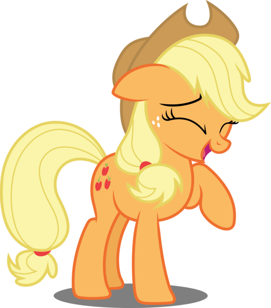 Size: 4398x5000 | Tagged: safe, artist:dashiesparkle, derpibooru import, applejack, earth pony, pony, the mane attraction, .svg available, absurd resolution, cute, eyes closed, floppy ears, jackabetes, laughing, laughingmares.jpg, open mouth, raised hoof, simple background, solo, transparent background, vector